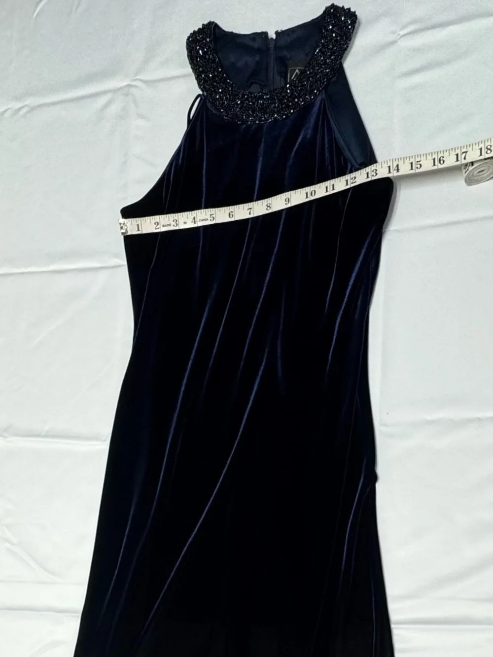 Alex Evenings Vintage Navy Blue Velvet Sleeveless With Beaded Neckline - Size 10 - Picture 10 of 12
